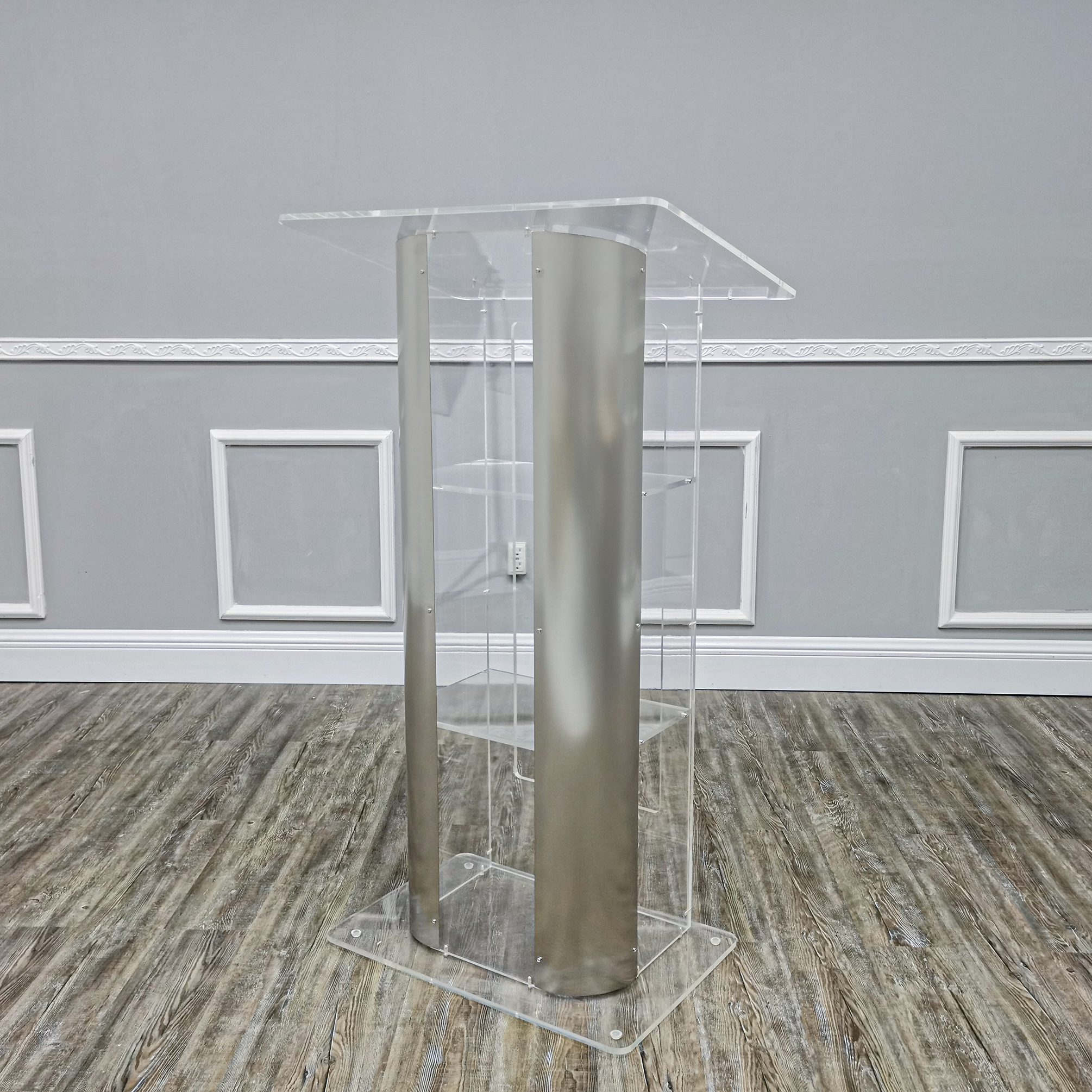Clear Acrylic Plexiglass Podium Curved Sides Pulpit Lectern Conference